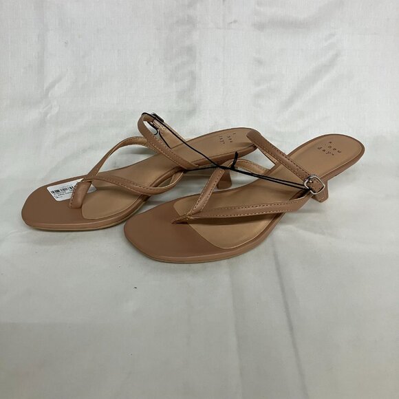 NWT A New Day Women's 7 Tan Sayler Thong Heels Faux Leather Open Round Toe - Picture 2 of 6